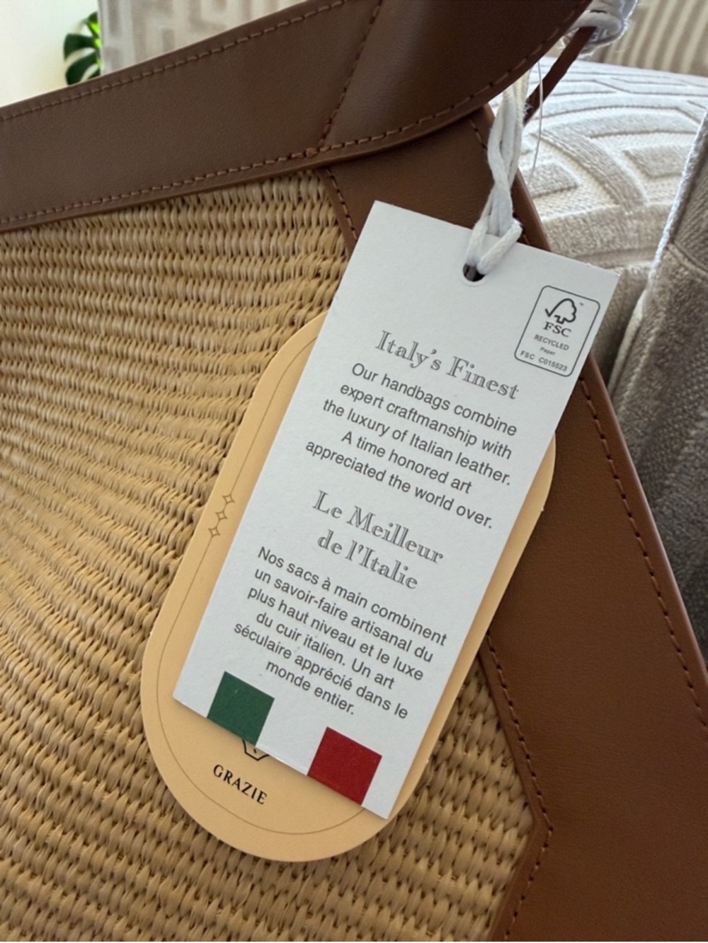 Viola Castellani Raffia Straw Leather Trim Tote Bag NWT - Picture 9 of 10